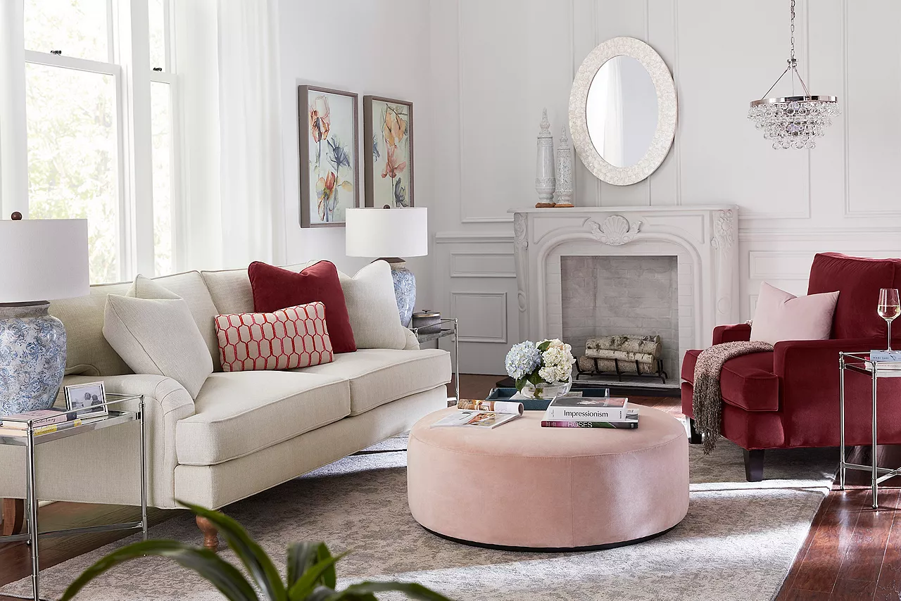 Living room scene featuring custom Erin sofa and chair